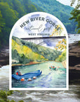Arch Shaped Sticker of Rafters going down the New River with the Bridge in Background