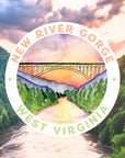 New River Gorge Bridge Watercolor Painting as a Circle Sticker