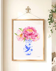 Pink Peony in Blue Vase Art Print