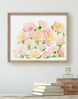 Peony Watercolor Painting Art Print | Peony Garden Picture 1