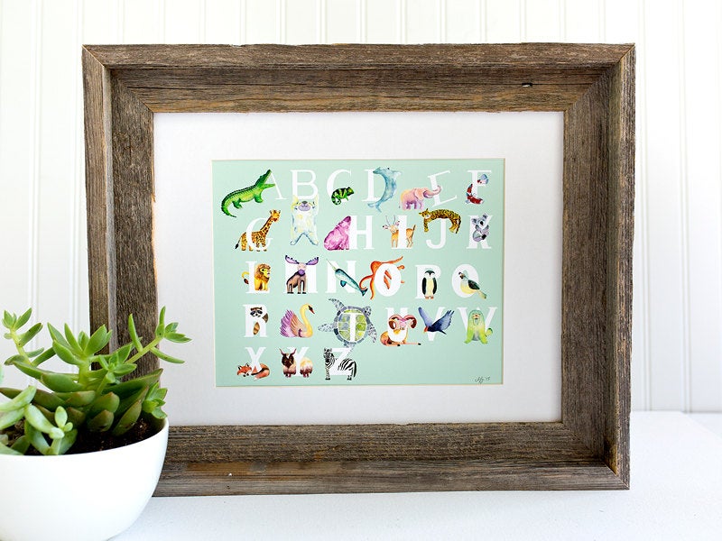 Animal Alphabet Art Print Mint