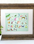Watercolor Animal Alphabet Print in Mint