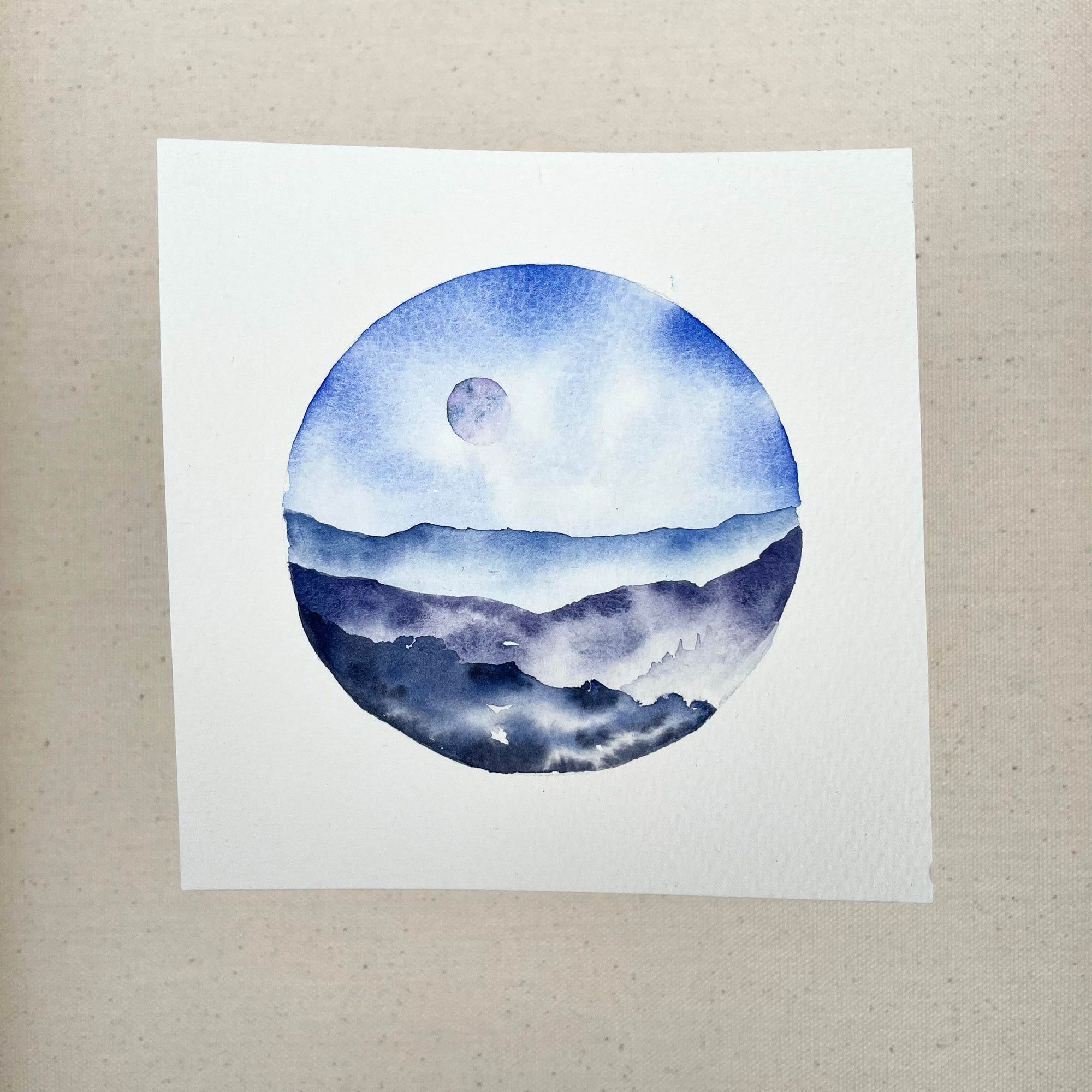 Blue Ridge Mountain Moon | 5&quot;x5&quot; Watercolor Original on Cotton Paper