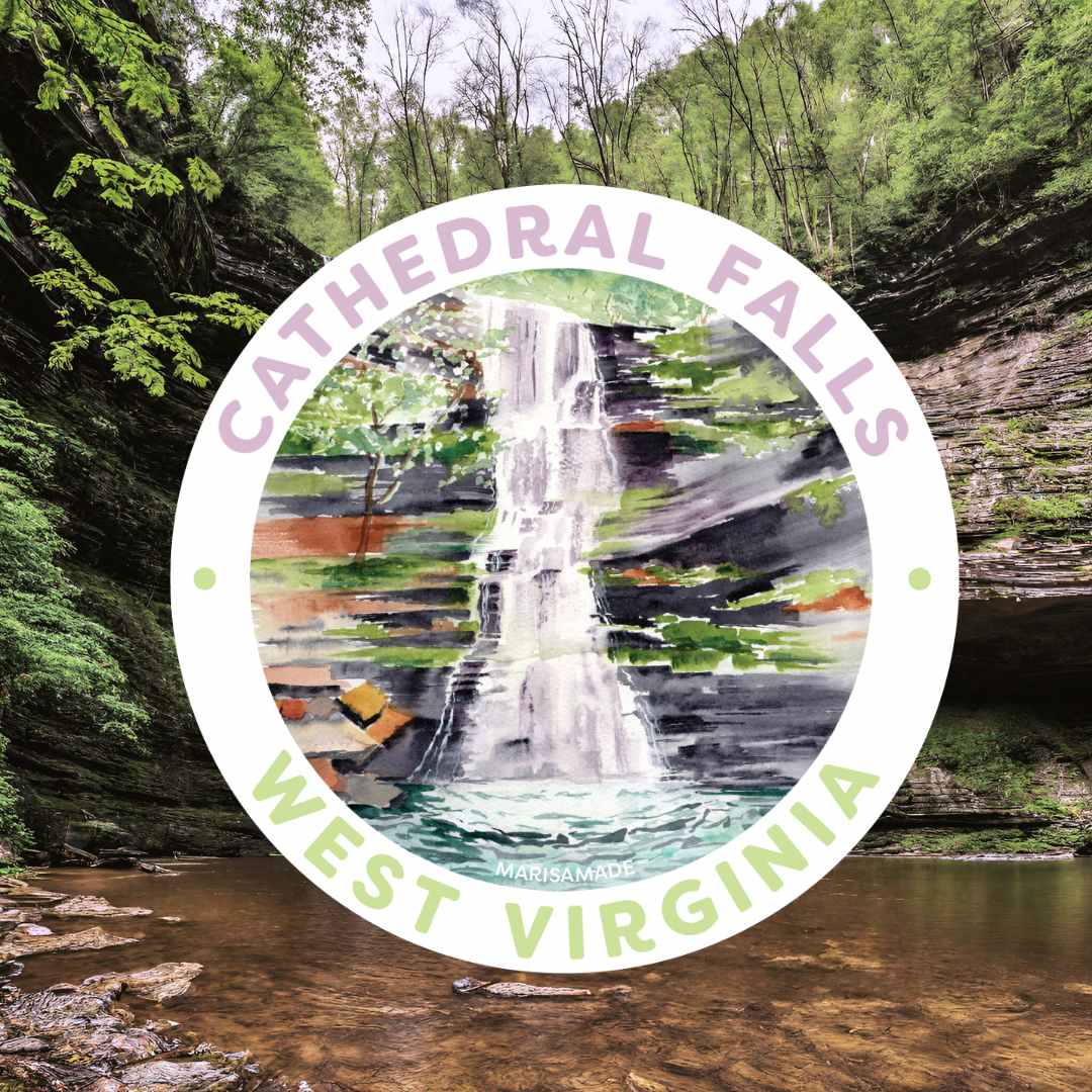 Cathedral Falls Sticker on background of cathedral falls photograph