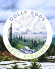 Dolly Sods Sticker watercolor mountains in green and purple with green treeline