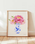 Pink Peony in Blue Vase Art Print