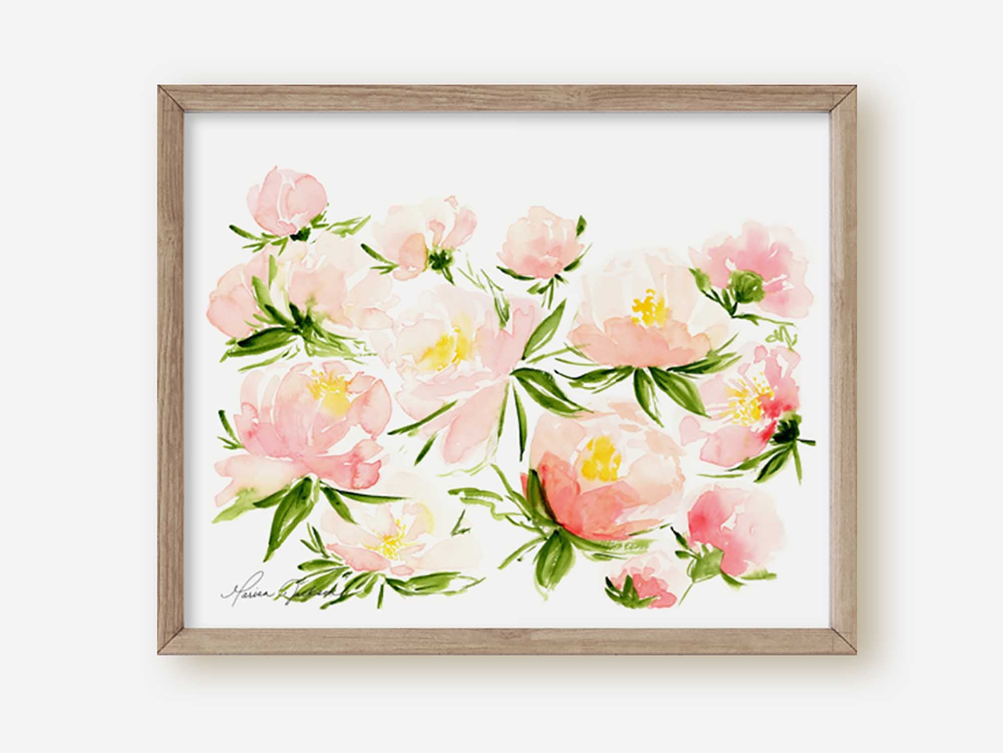 Pink Peonies Watercolor Painting Art Print | Peony Garden Picture 2