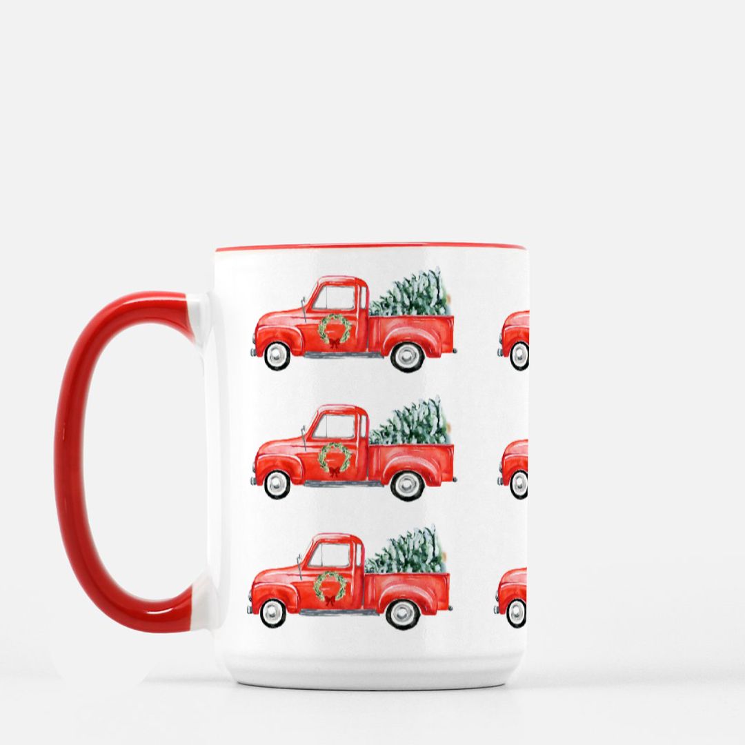 Red Truck Hauls a Christmas Tree Mug