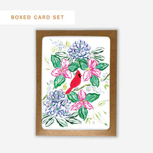 Load image into Gallery viewer, Cardinal + Rhododendron Boxed Set of 8 | Greeting Cards

