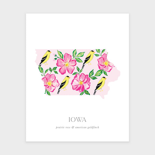 Iowa State Flower and Bird Art Print- Prairie Rose and American Goldfinch