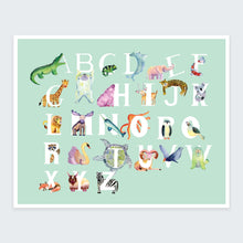 Load image into Gallery viewer, Watercolor Animal Alphabet Print in Mint
