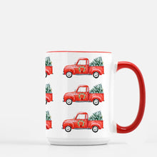 Load image into Gallery viewer, Red Truck Hauls a Christmas Tree Mug
