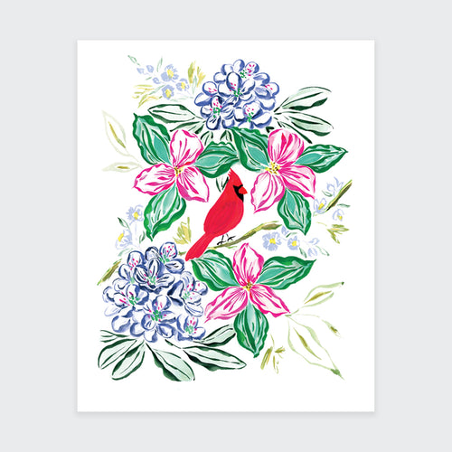 Spring Flower and Cardinal Art Print